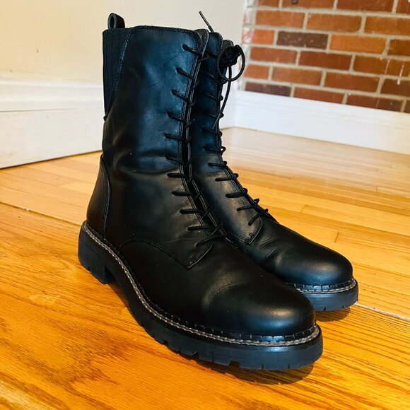 SAM EDELMAN Lex Zip BOOT Lace BLACK Combat LEATHER Military WOMEN Us 9.5 M - Picture 12 of 16